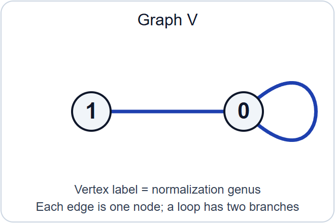 Graph V: a vertex labelled 1 joined to a vertex labelled 0 carrying one loop.