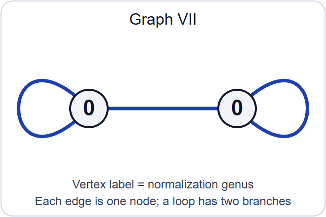 Graph VII: two vertices labelled 0, joined by one edge, with one loop at each vertex.
