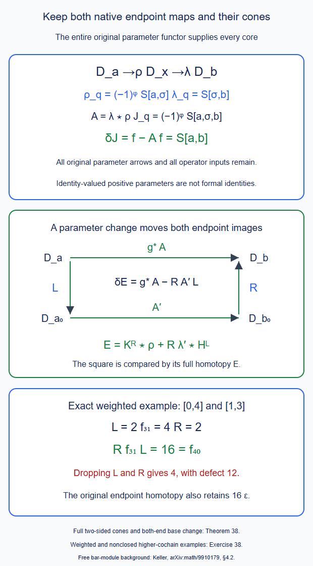 The two endpoint cones give the original full family and its homotopy to the direct map; a change of parameter base retains both actual endpoint maps.
